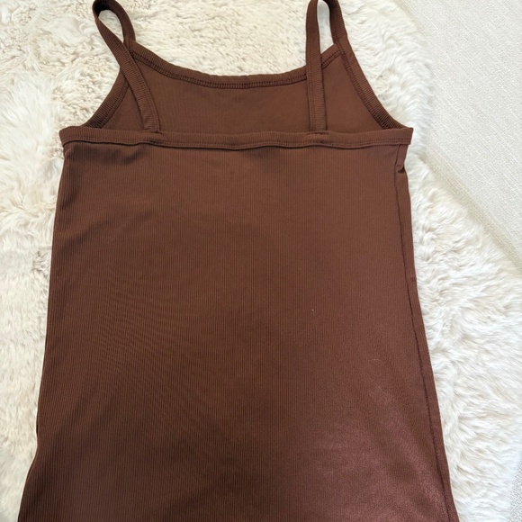 Chocolate Brown Ribbed Knit Cami | Stretch Slim Fit Tank - Size Smal - Picture 4 of 4
